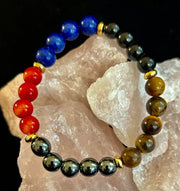 The Element of Power Multi-Gemstone Protection & Vitality Bracelet with Hematite, Tiger Eye, Lapis & Red Jasper
