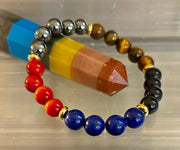 The Element of Power Multi-Gemstone Protection & Vitality Bracelet with Hematite, Tiger Eye, Lapis & Red Jasper