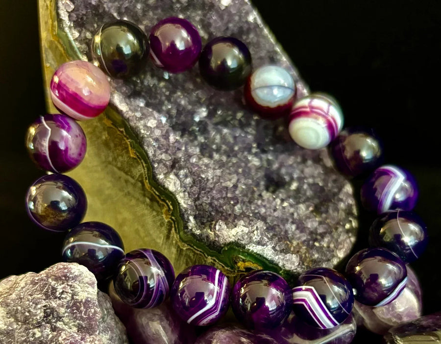 Reiki-Infused Genuine Dog Tooth Amethyst Statement Bracelet for Spiritual Shielding, Intuition & Deep Harmony (12mm)