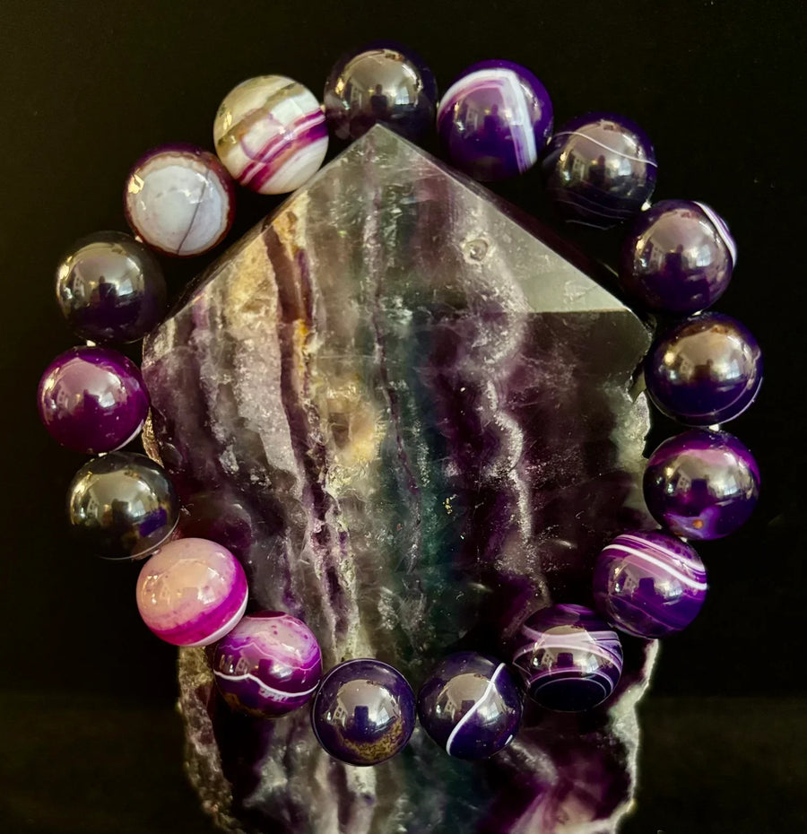 Reiki-Infused Genuine Dog Tooth Amethyst Statement Bracelet for Spiritual Shielding, Intuition & Deep Harmony (12mm)