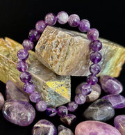 Reiki-Infused Genuine Chevron Amethyst Bracelet for Intuition, Spiritual Protection & Inner Peace (8mm & 10mm)