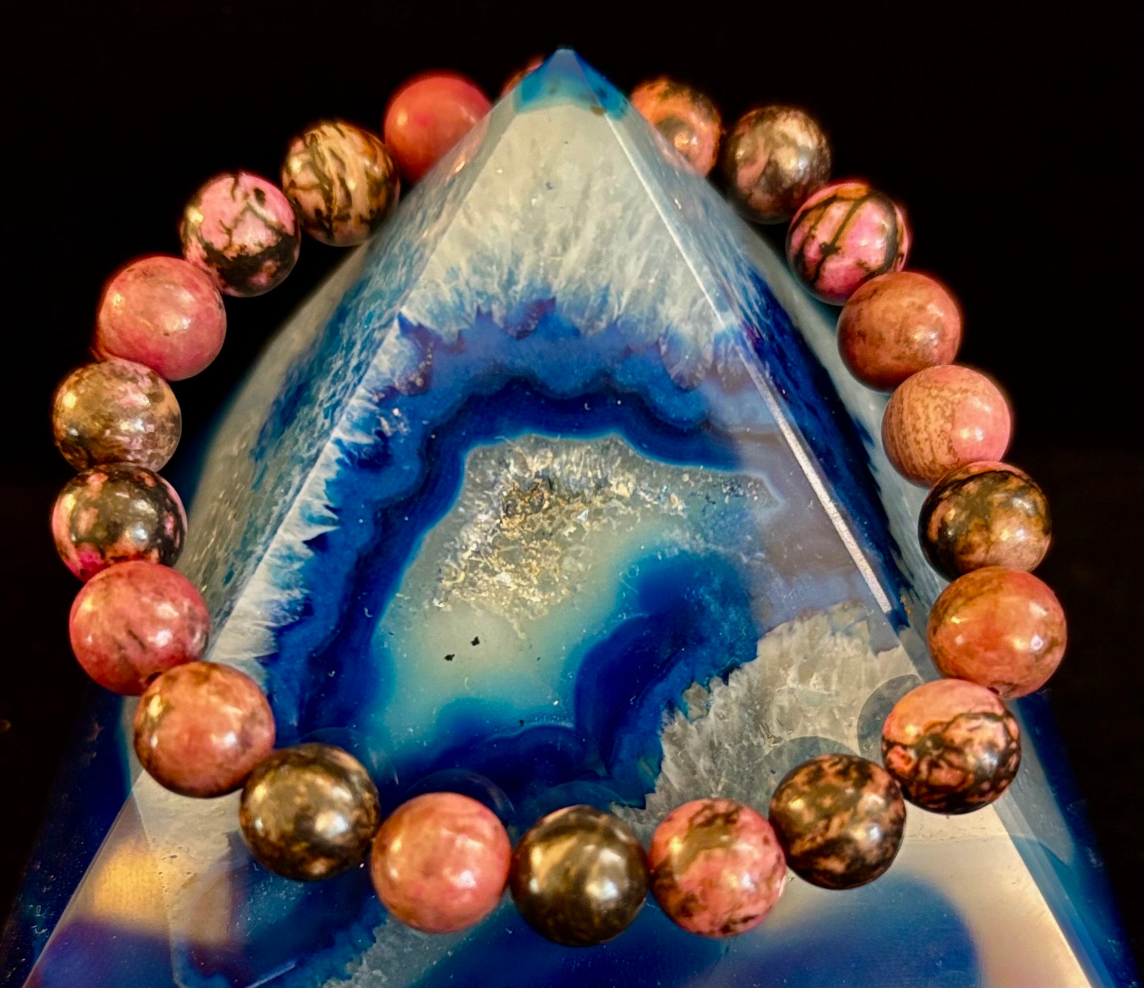 Natural Rhodonite Stone Bead Bracelet – Emotional Healing & Love Energy | 6mm & 8mm Beads