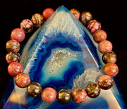 Natural Rhodonite Stone Bead Bracelet – Emotional Healing & Love Energy | 6mm & 8mm Beads
