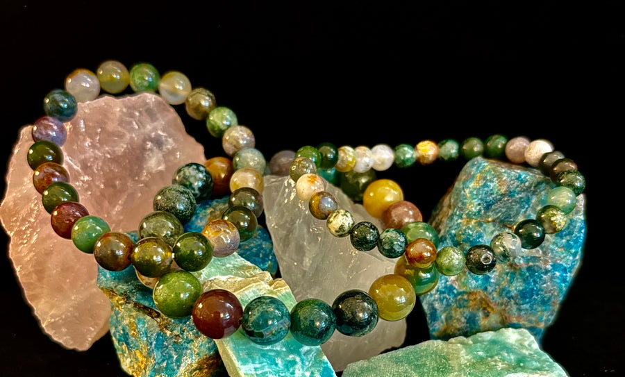 Indian Agate Bracelet 6mm, 8mm & 10mm – Reiki-Infused Grounding, Balance & Protection Jewelry (Multiple Wrist Sizes)