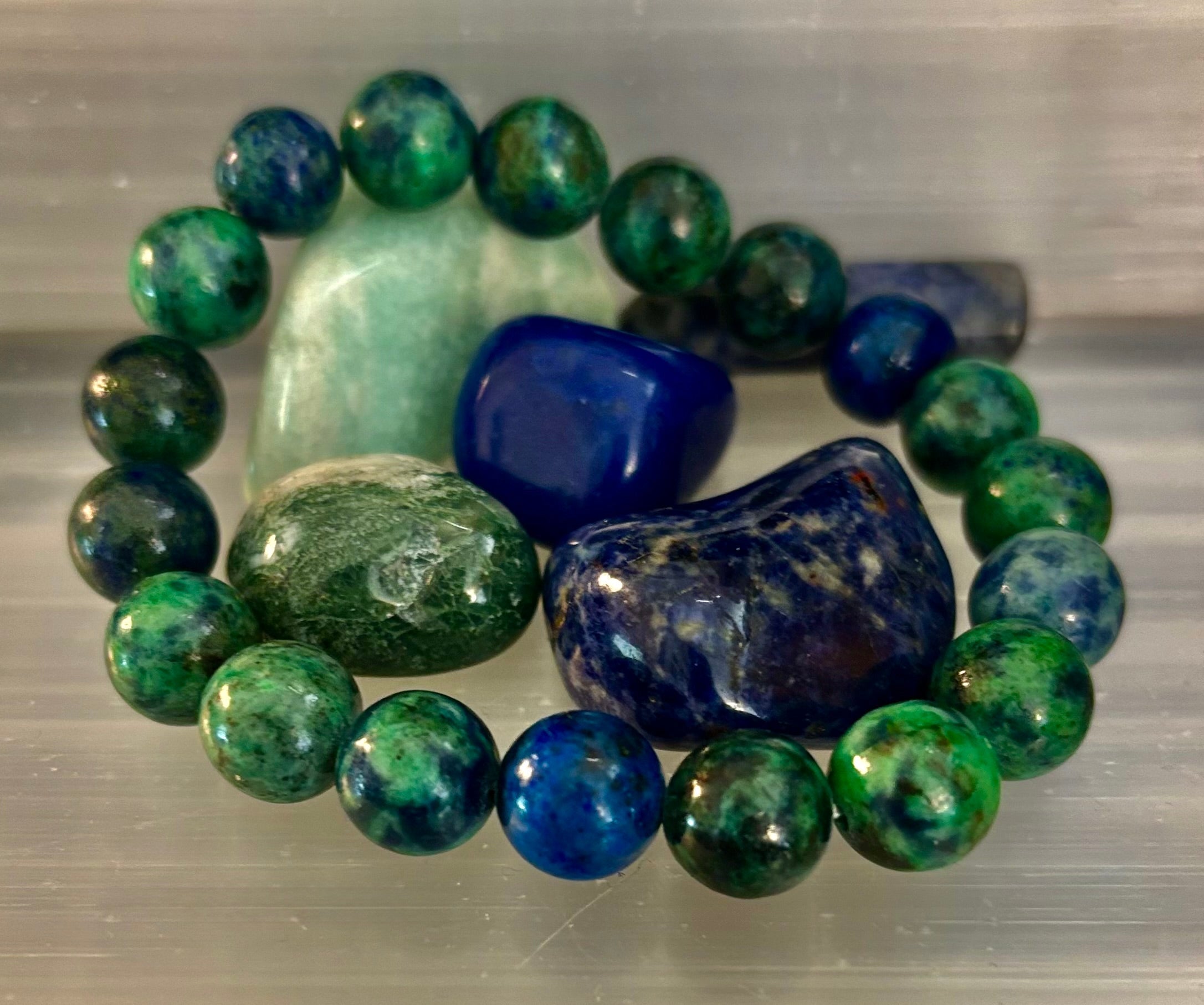 Azurite Beaded Stretch Bracelet – 8mm & 10mm Options | Spiritual Clarity & Deep Healing