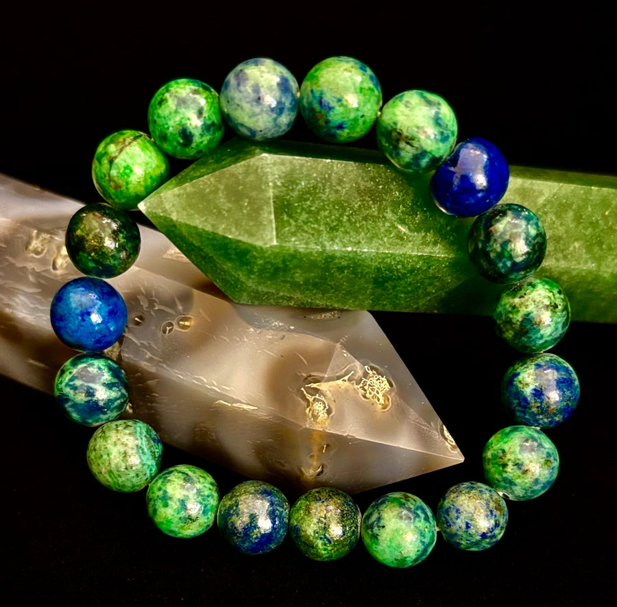 Azurite Beaded Stretch Bracelet – 8mm & 10mm Options | Spiritual Clarity & Deep Healing