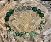 Tree Agate, Moss Agate & Burmese Jade Bracelet – Grounded Energy & New Beginnings