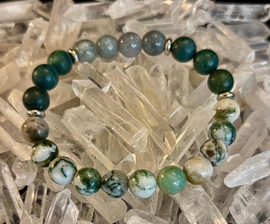 Tree Agate, Moss Agate & Burmese Jade Bracelet – Grounded Energy & New Beginnings