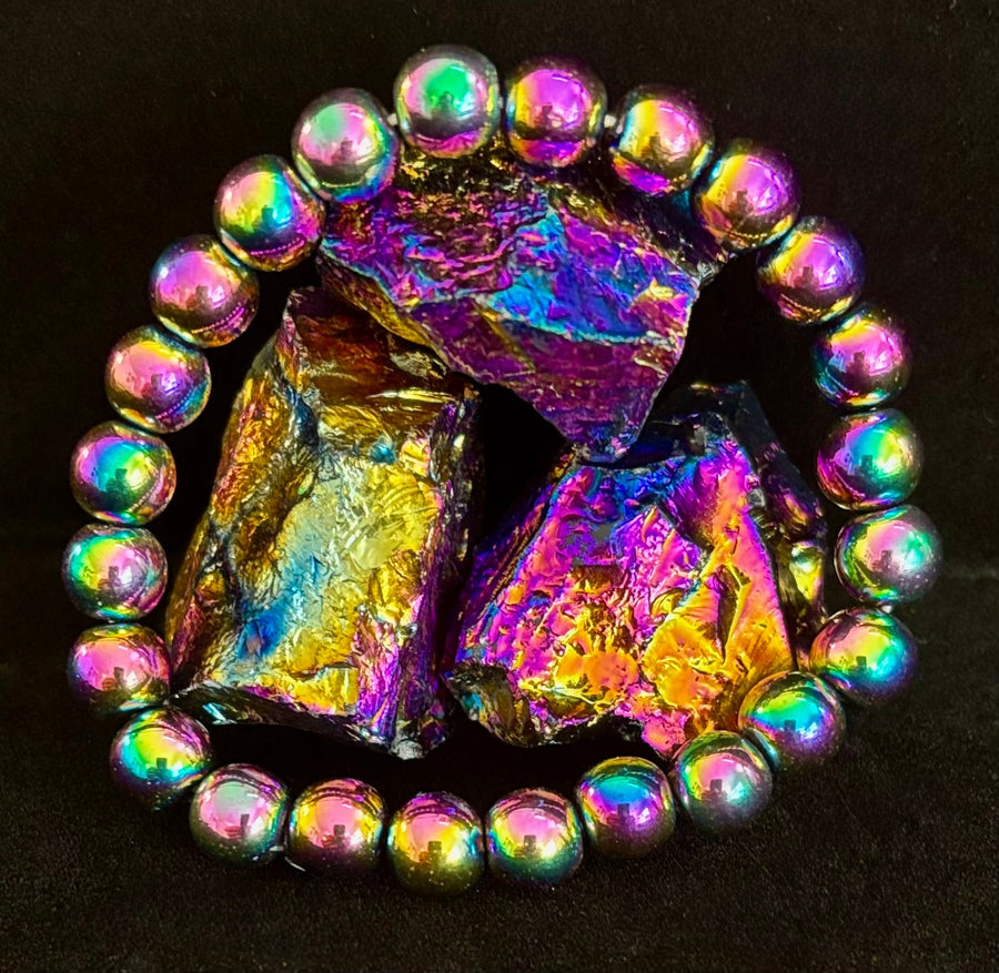 Rainbow Hematite Round Beaded Bracelet – LGBTQ Pride & Strength for Medium or Large Wrists