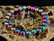 Rainbow Hematite Round Beaded Bracelet – LGBTQ Pride & Strength for Medium or Large Wrists