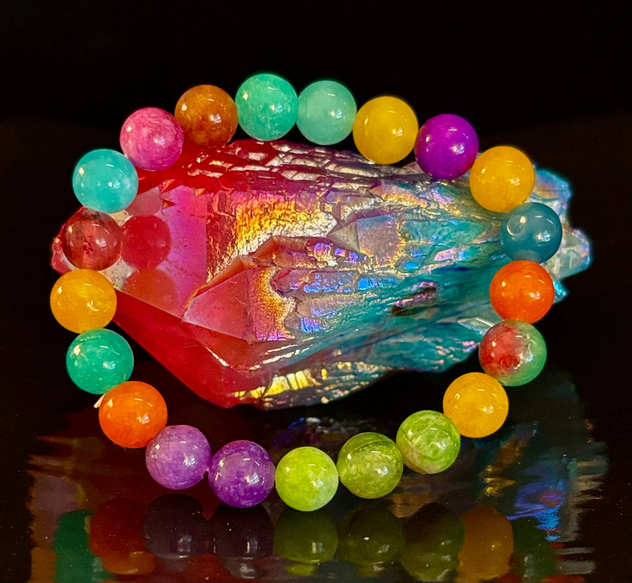 Rainbow Multi Jade Stretch Bracelet for Kids – 16cm | Colorful Energy & Gentle Protection