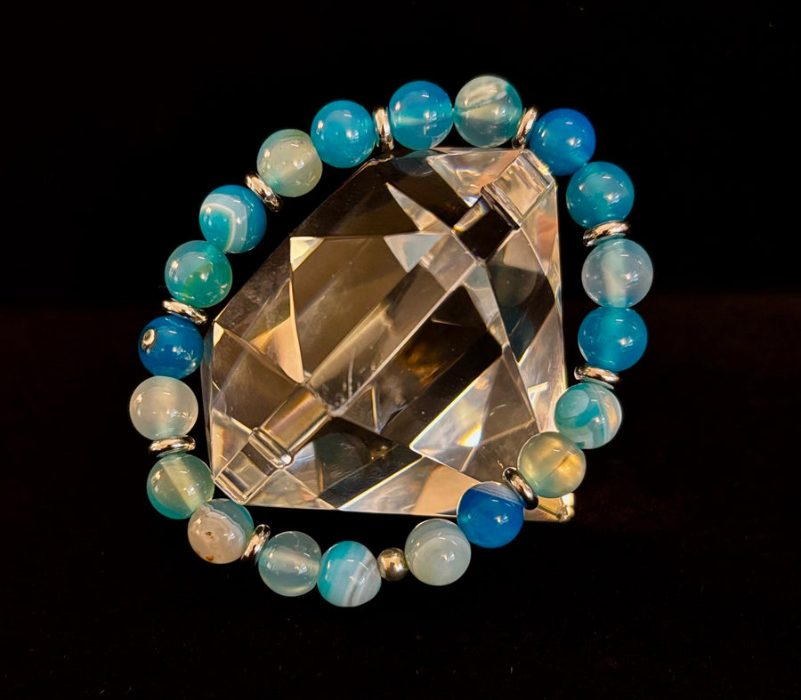 Blue Striped Agate Bracelet – Calming Energy for Small to Medium Wrists