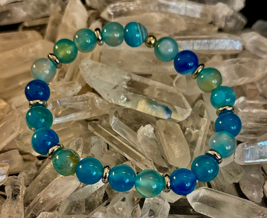 Blue Striped Agate Bracelet – Calming Energy for Small to Medium Wrists