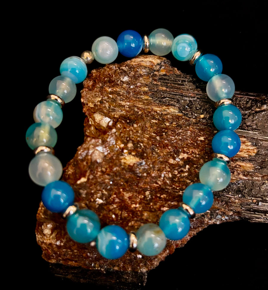 Blue Striped Agate Bracelet – Calming Energy for Small to Medium Wrists