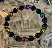 Hematite and Natural Stone Unisex Stretch Bracelet – Medium Fit, Sleek Fusion Style