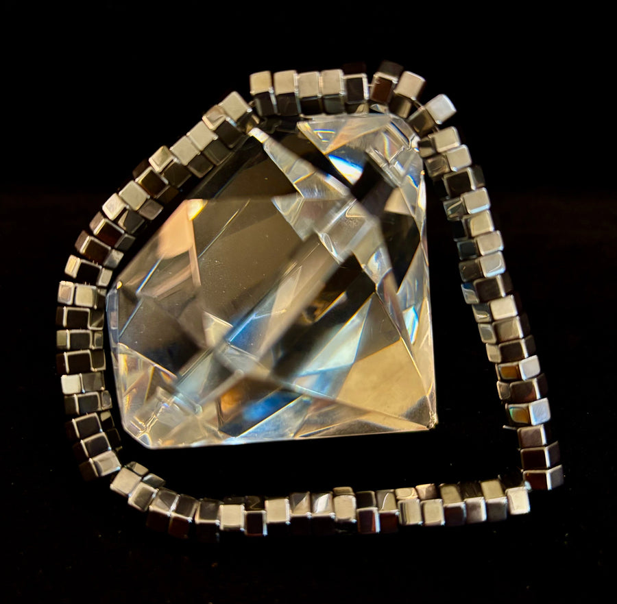 Retro Geometric Hematite Beaded Bracelet – Built for Large to Extra Large Wrists