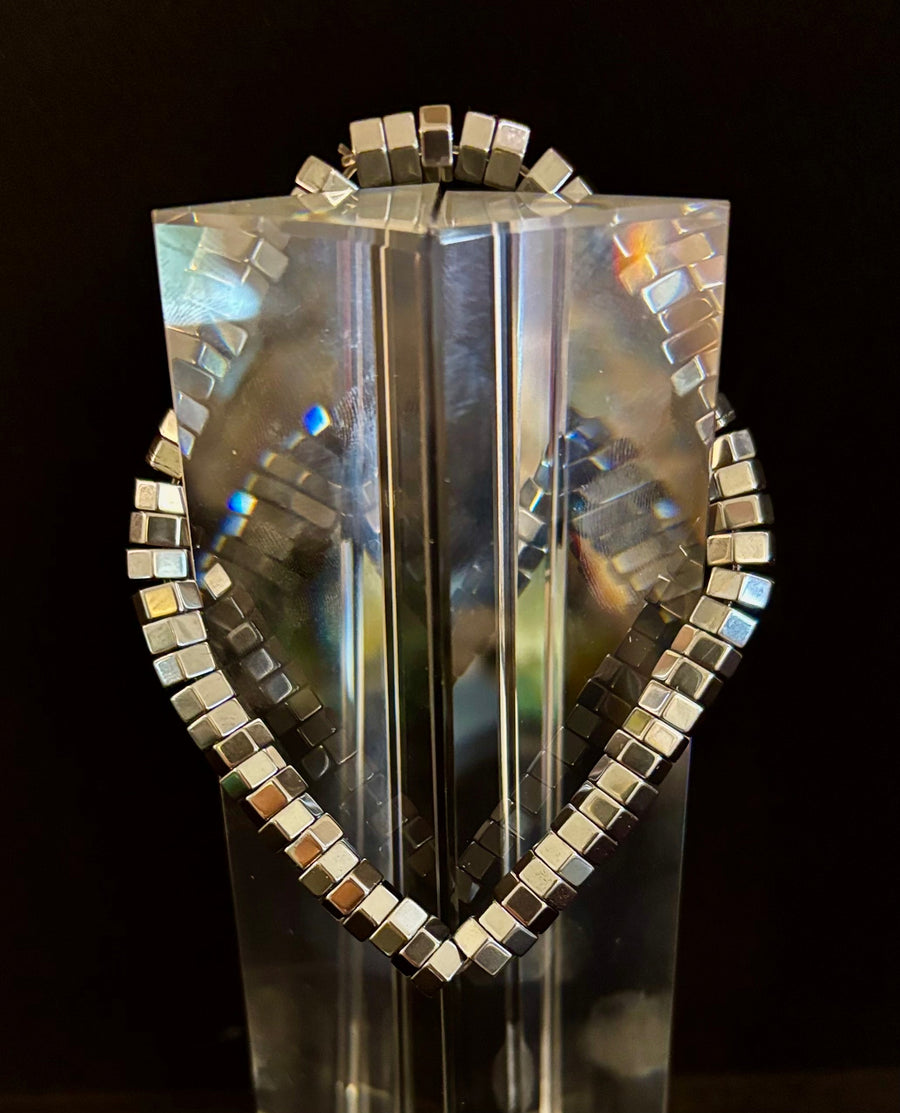 Retro Geometric Hematite Beaded Bracelet – Built for Large to Extra Large Wrists