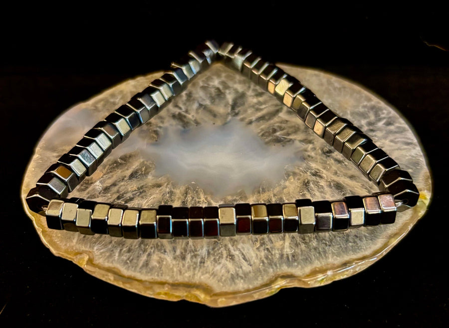 Retro Geometric Hematite Beaded Bracelet – Built for Large to Extra Large Wrists