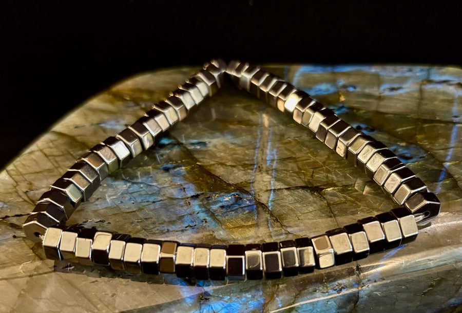 Retro Geometric Hematite Beaded Bracelet – Built for Large to Extra Large Wrists