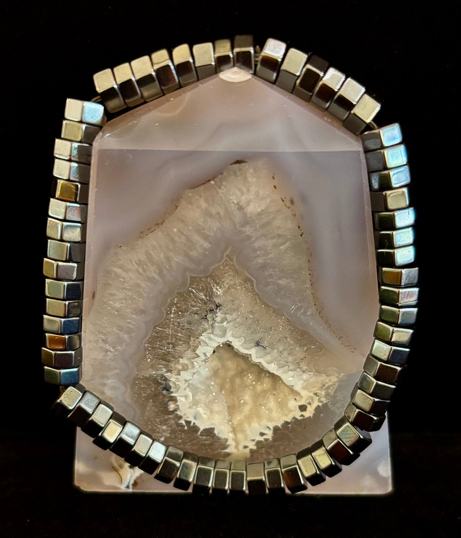 Retro Geometric Hematite Beaded Bracelet – Built for Large to Extra Large Wrists