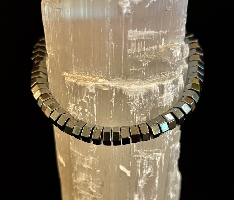 Retro Geometric Hematite Beaded Bracelet – Built for Large to Extra Large Wrists