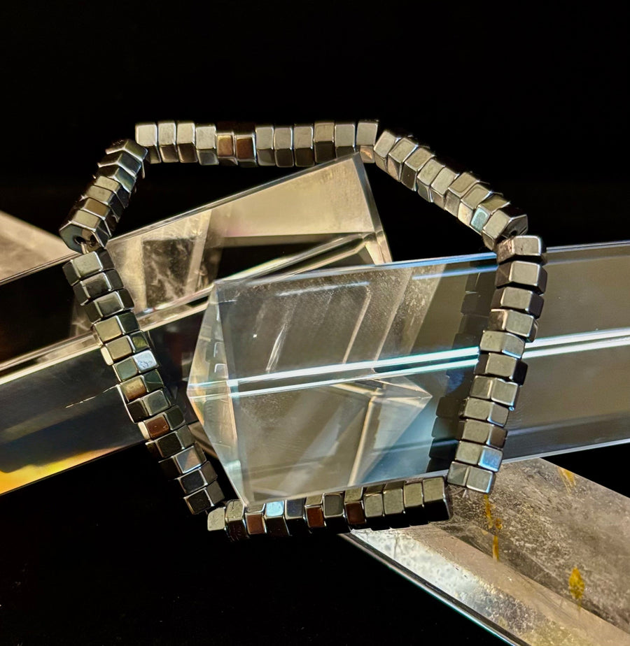 Retro Geometric Hematite Beaded Bracelet – Built for Large to Extra Large Wrists