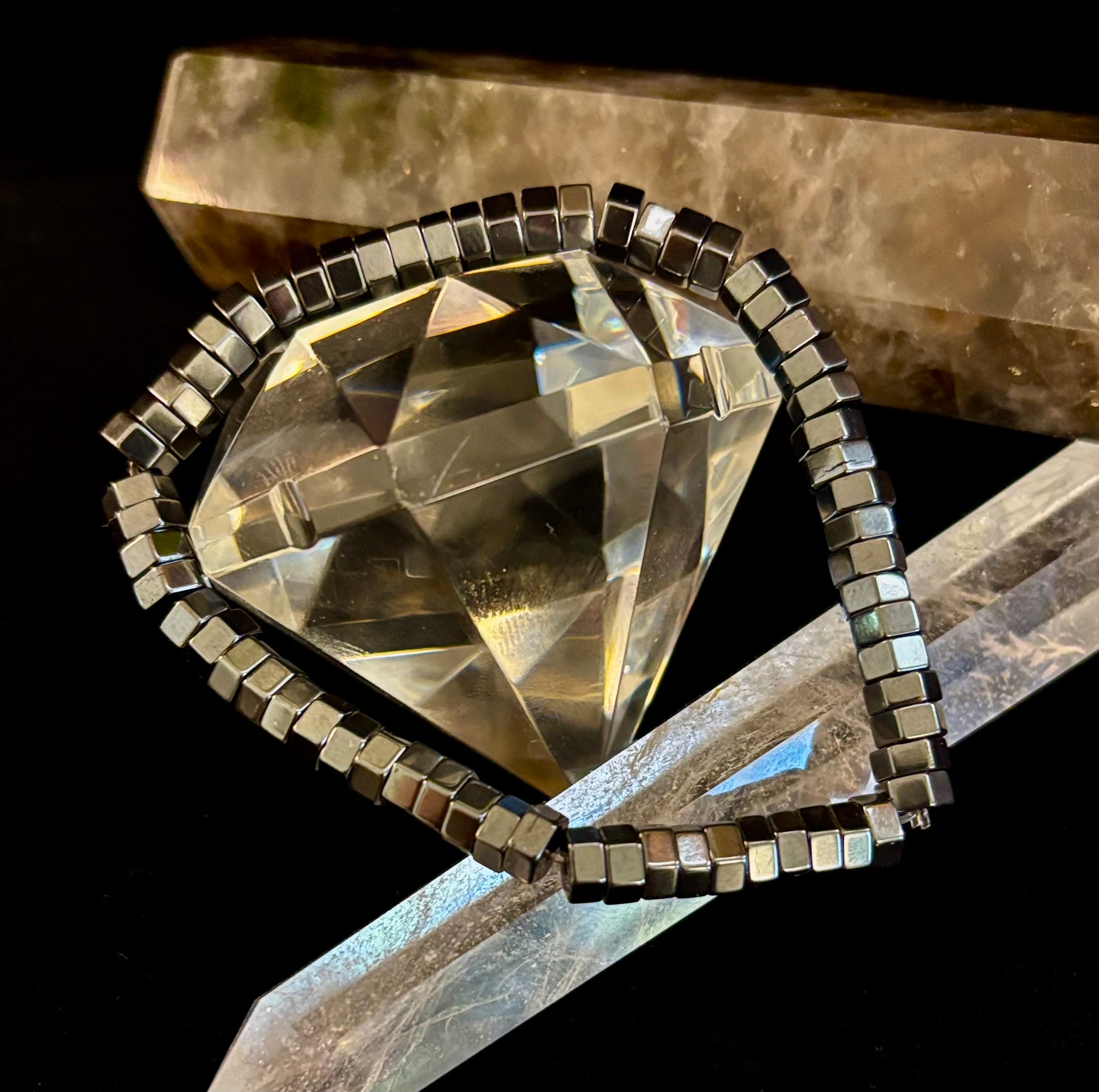 Retro Geometric Hematite Beaded Bracelet – Built for Large to Extra Large Wrists