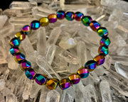 Rainbow Hematite Geometric Beaded Bracelet – LGBTQ+ Pride & Power for Medium and Large Wrists