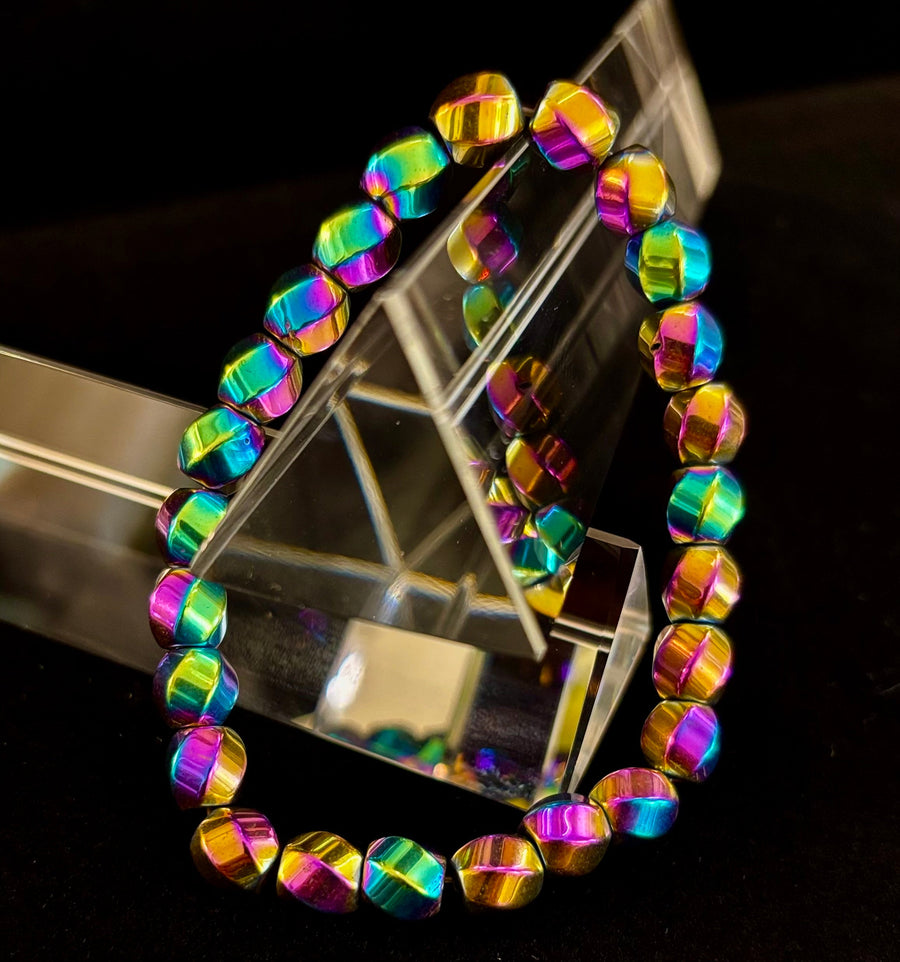 Rainbow Hematite Geometric Beaded Bracelet – LGBTQ+ Pride & Power for Medium and Large Wrists