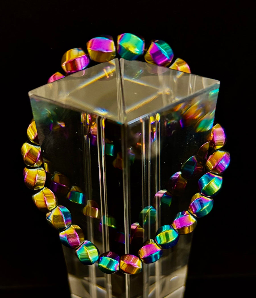 Rainbow Hematite Geometric Beaded Bracelet – LGBTQ+ Pride & Power for Medium and Large Wrists