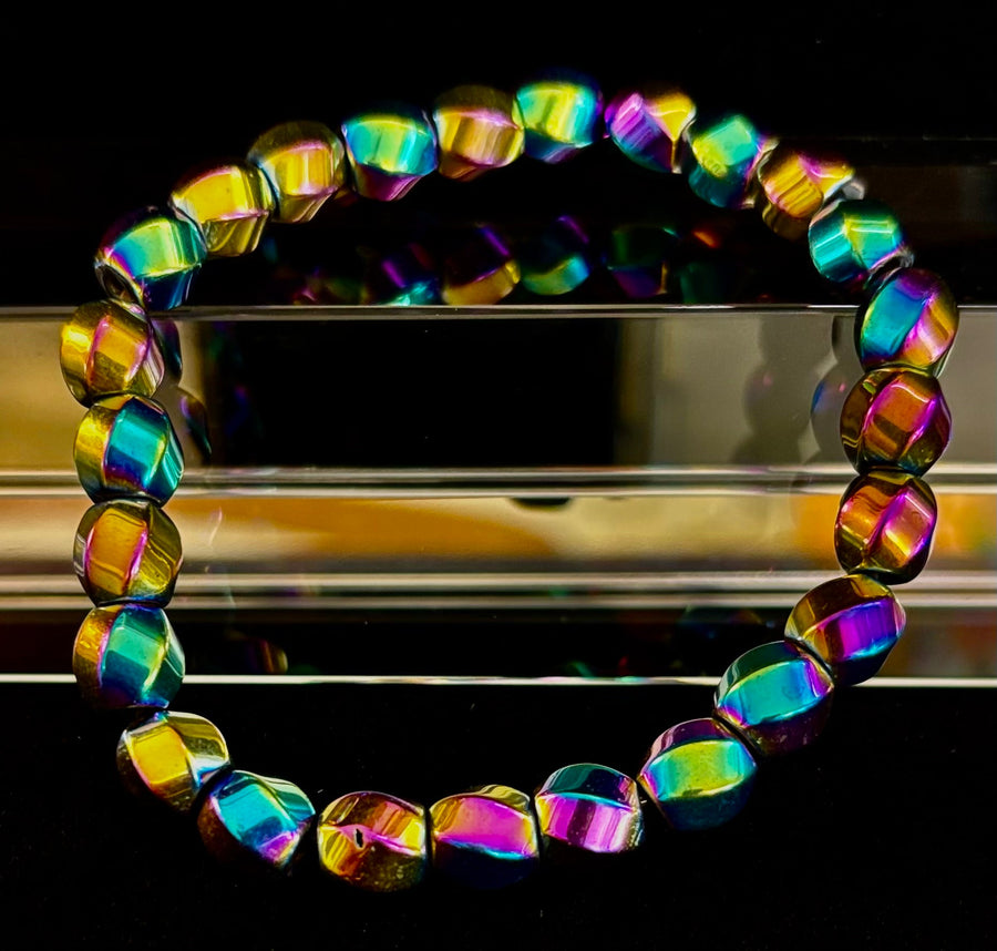 Rainbow Hematite Geometric Beaded Bracelet – LGBTQ+ Pride & Power for Medium and Large Wrists