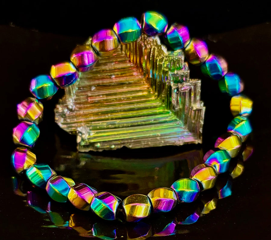 Rainbow Hematite Geometric Beaded Bracelet – LGBTQ+ Pride & Power for Medium and Large Wrists