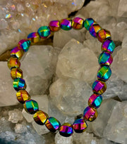 Rainbow Hematite Geometric Beaded Bracelet – LGBTQ+ Pride & Power for Medium and Large Wrists