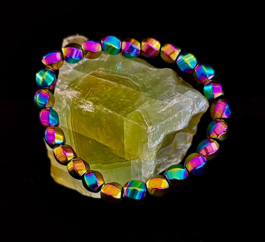 Rainbow Hematite Geometric Beaded Bracelet – LGBTQ+ Pride & Power for Medium and Large Wrists