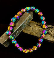 Rainbow Hematite Geometric Beaded Bracelet – LGBTQ+ Pride & Power for Medium and Large Wrists
