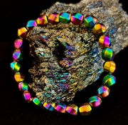 Rainbow Hematite Geometric Beaded Bracelet – LGBTQ+ Pride & Power for Medium and Large Wrists