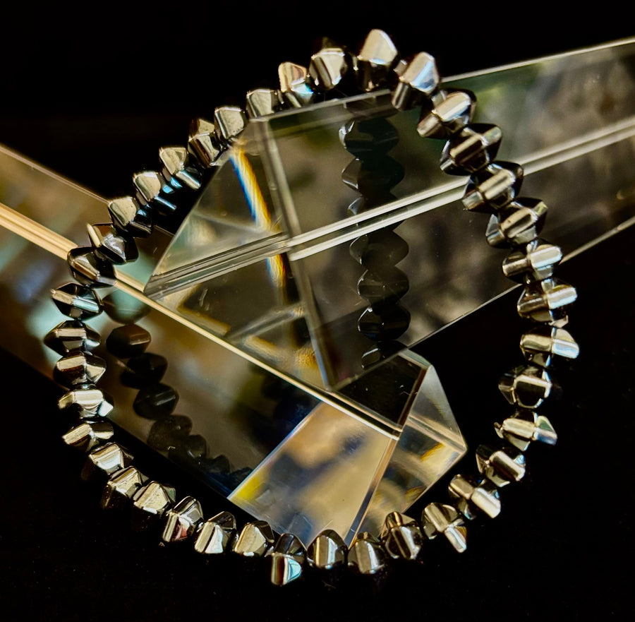 Faceted Hematite Geometric Beaded Bracelet – Strength & Style for Medium to Large Wrists
