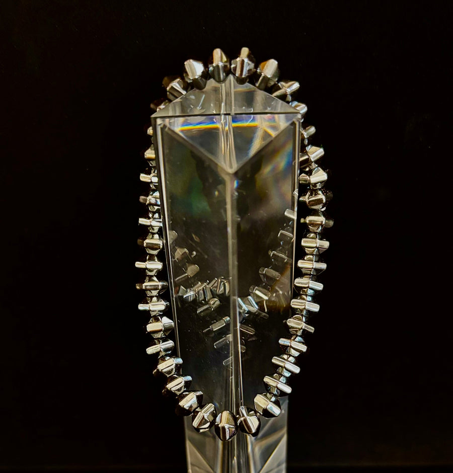 Faceted Hematite Geometric Beaded Bracelet – Strength & Style for Medium to Large Wrists