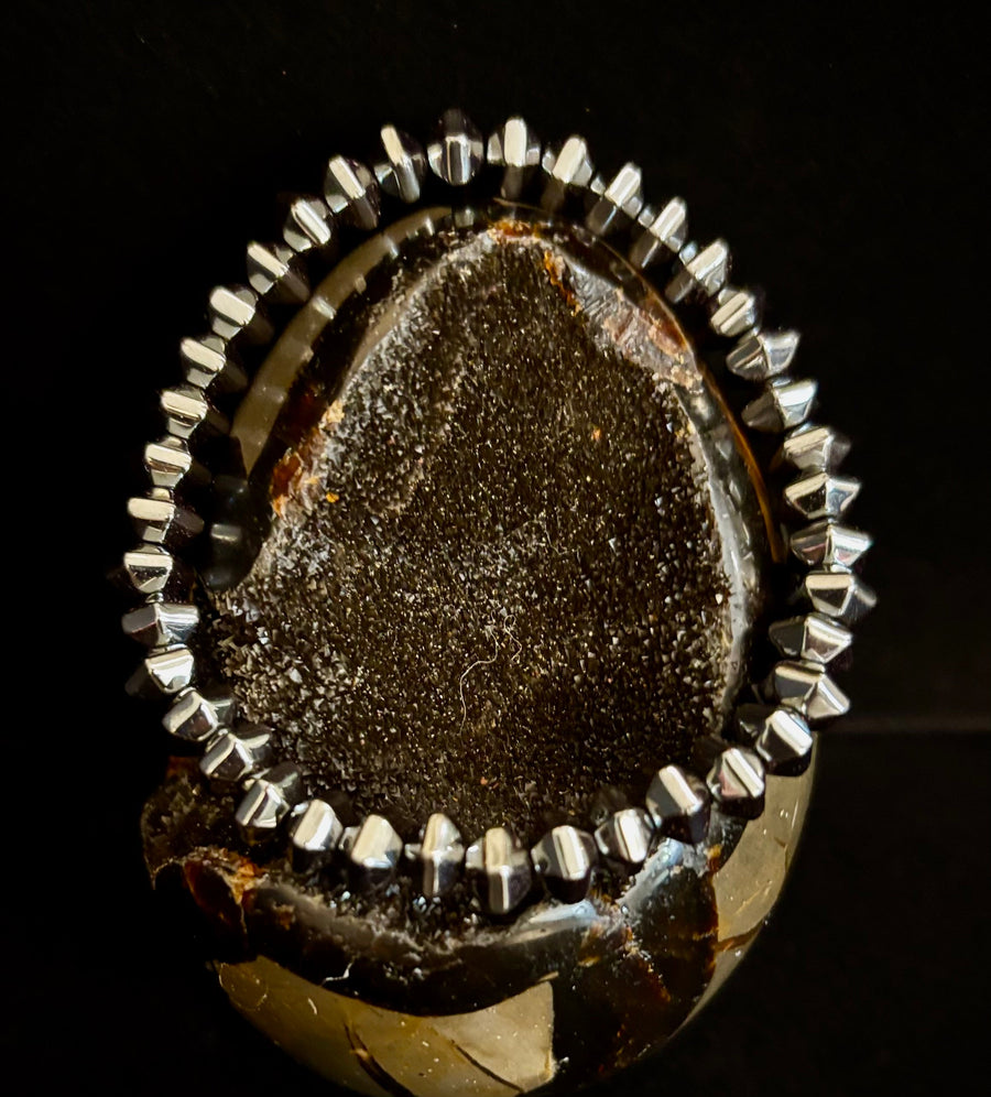 Faceted Hematite Geometric Beaded Bracelet – Strength & Style for Medium to Large Wrists