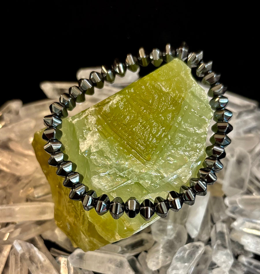 Faceted Hematite Geometric Beaded Bracelet – Strength & Style for Medium to Large Wrists