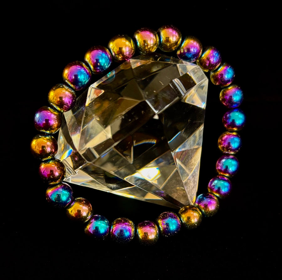 Rainbow Hematite Round Beaded Bracelet – LGBTQ Pride & Strength for Medium or Large Wrists