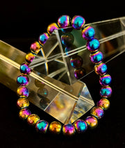 Rainbow Hematite Round Beaded Bracelet – LGBTQ Pride & Strength for Medium or Large Wrists