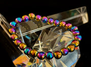 Rainbow Hematite Round Beaded Bracelet – LGBTQ Pride & Strength for Medium or Large Wrists