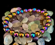 Rainbow Hematite Round Beaded Bracelet – LGBTQ Pride & Strength for Medium or Large Wrists