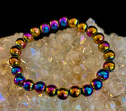 Rainbow Hematite Round Beaded Bracelet – LGBTQ Pride & Strength for Medium or Large Wrists