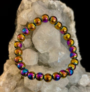 Rainbow Hematite Round Beaded Bracelet – LGBTQ Pride & Strength for Medium or Large Wrists