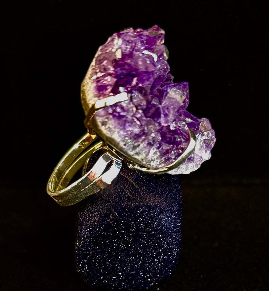 Natural Amethyst Geode Statement Ring – Handmade in Brazil