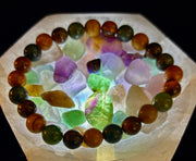 Moss Agate, Yellow Tiger Eye & Wood Jasper Bracelet – 8mm Beads for Large Wrists