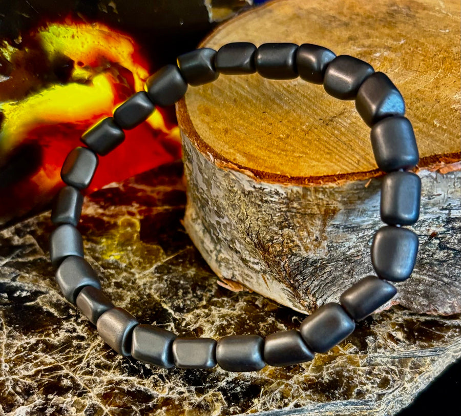 Hematite Bead Bracelet – Gunmetal, Gold & Silver (Medium–Large Wrists)