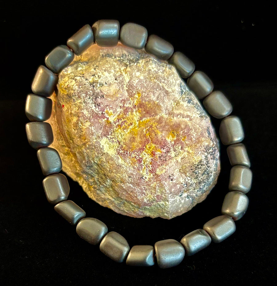 Hematite Bead Bracelet – Gunmetal, Gold & Silver (Medium–Large Wrists)